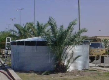 Galvanised tank with steel roof